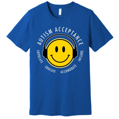 Autism Acceptance Educate Smiley Headphone Premium T-Shirt