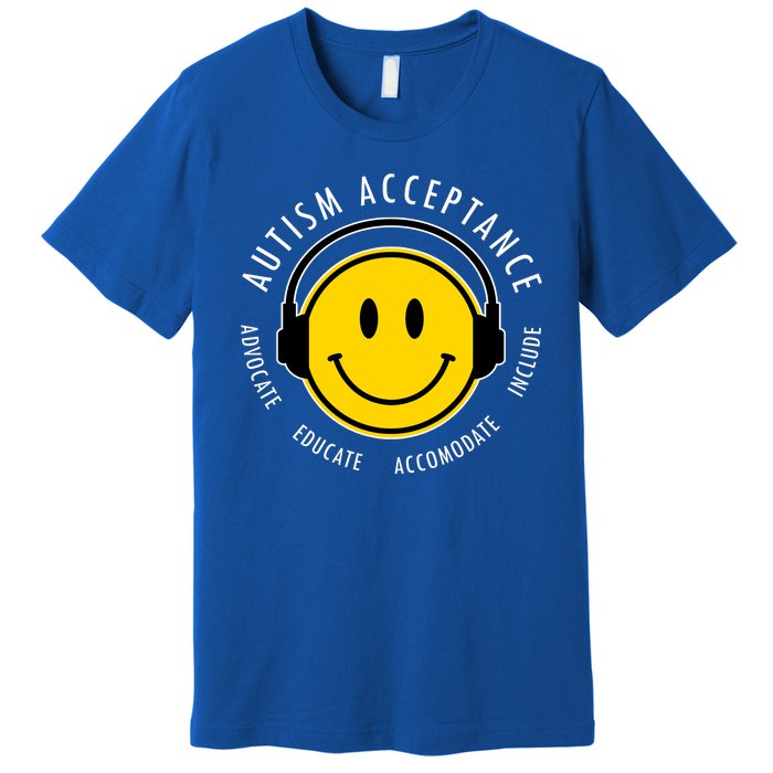 Autism Acceptance Educate Smiley Headphone Premium T-Shirt