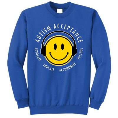 Autism Acceptance Educate Smiley Headphone Tall Sweatshirt