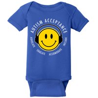 Autism Acceptance Educate Smiley Headphone Baby Bodysuit