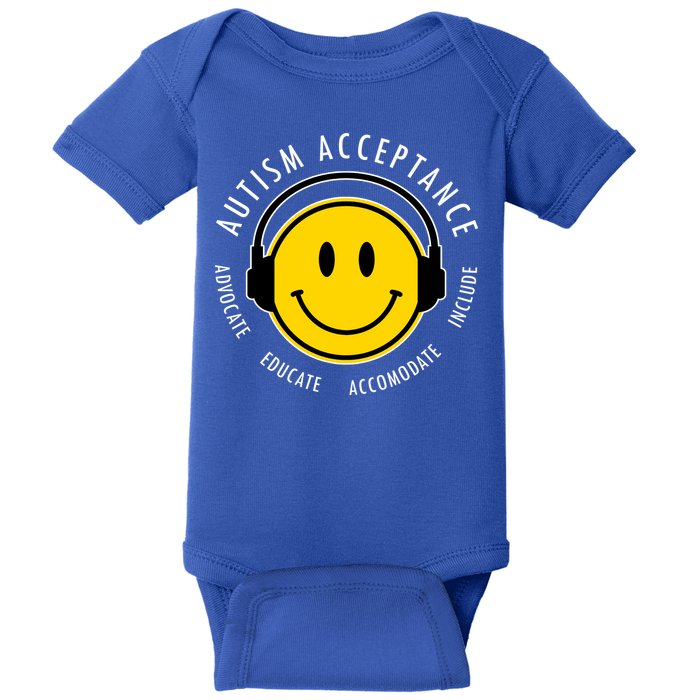 Autism Acceptance Educate Smiley Headphone Baby Bodysuit