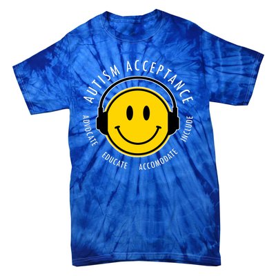 Autism Acceptance Educate Smiley Headphone Tie-Dye T-Shirt