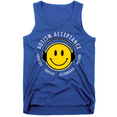 Autism Acceptance Educate Smiley Headphone Tank Top