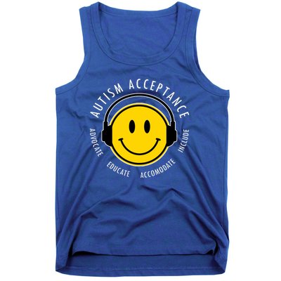 Autism Acceptance Educate Smiley Headphone Tank Top