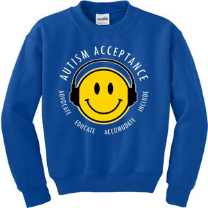 Autism Acceptance Educate Smiley Headphone Kids Sweatshirt