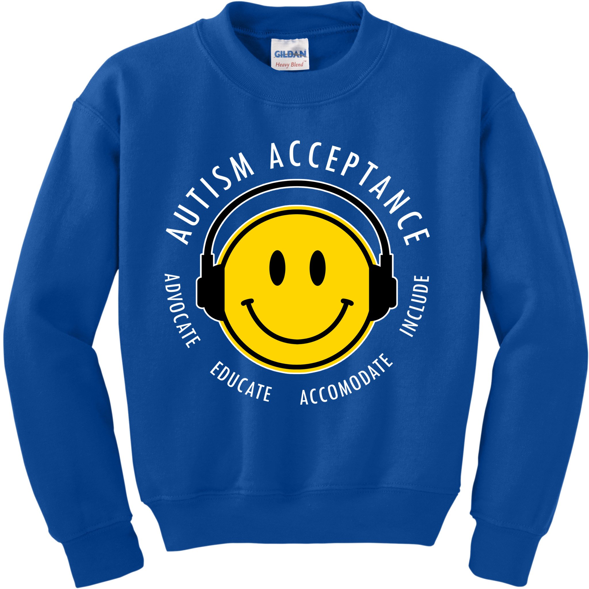 Autism Acceptance Educate Smiley Headphone Kids Sweatshirt