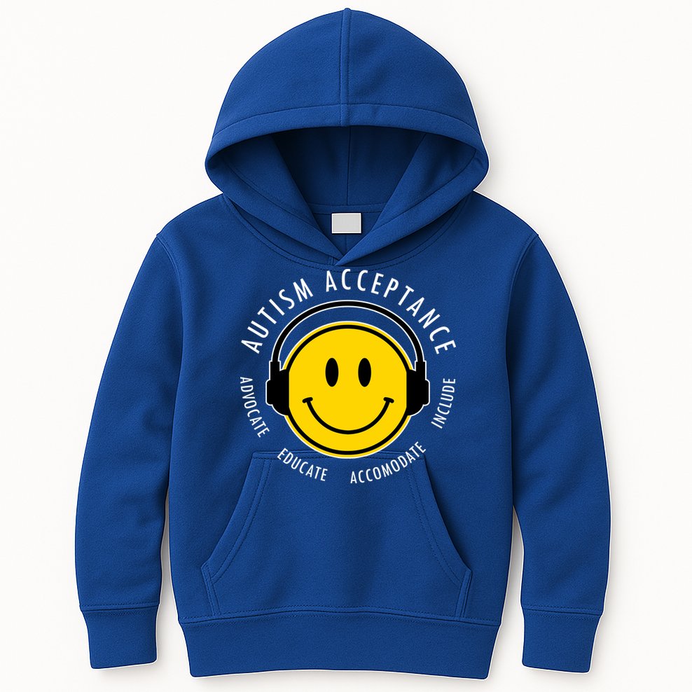 Autism Acceptance Educate Smiley Headphone Kids Hoodie