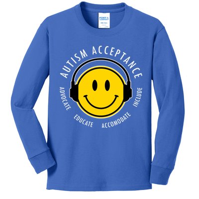 Autism Acceptance Educate Smiley Headphone Kids Long Sleeve Shirt