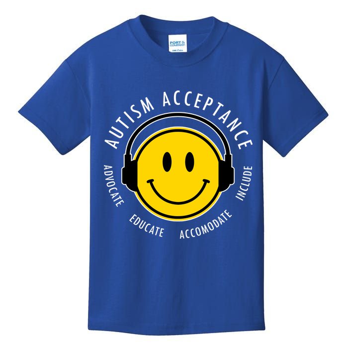 Autism Acceptance Educate Smiley Headphone Kids T-Shirt