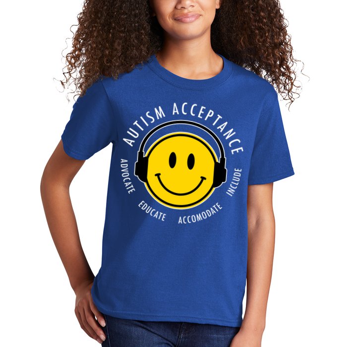 Autism Acceptance Educate Smiley Headphone Kids T-Shirt