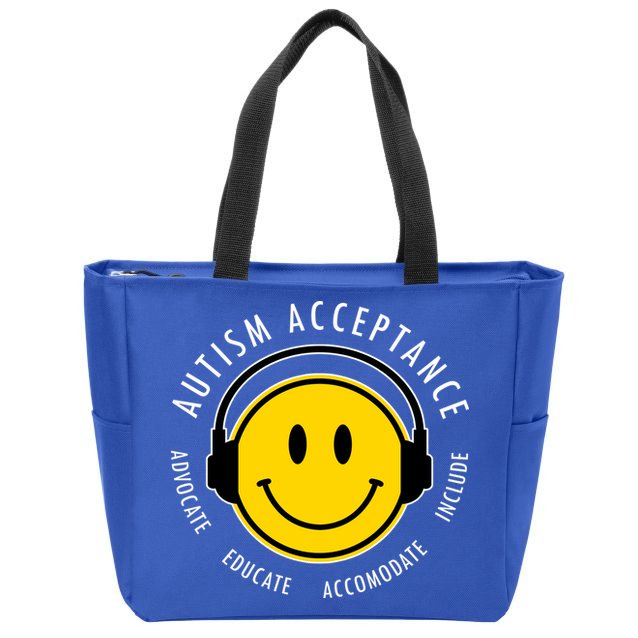 Autism Acceptance Educate Smiley Headphone Zip Tote Bag