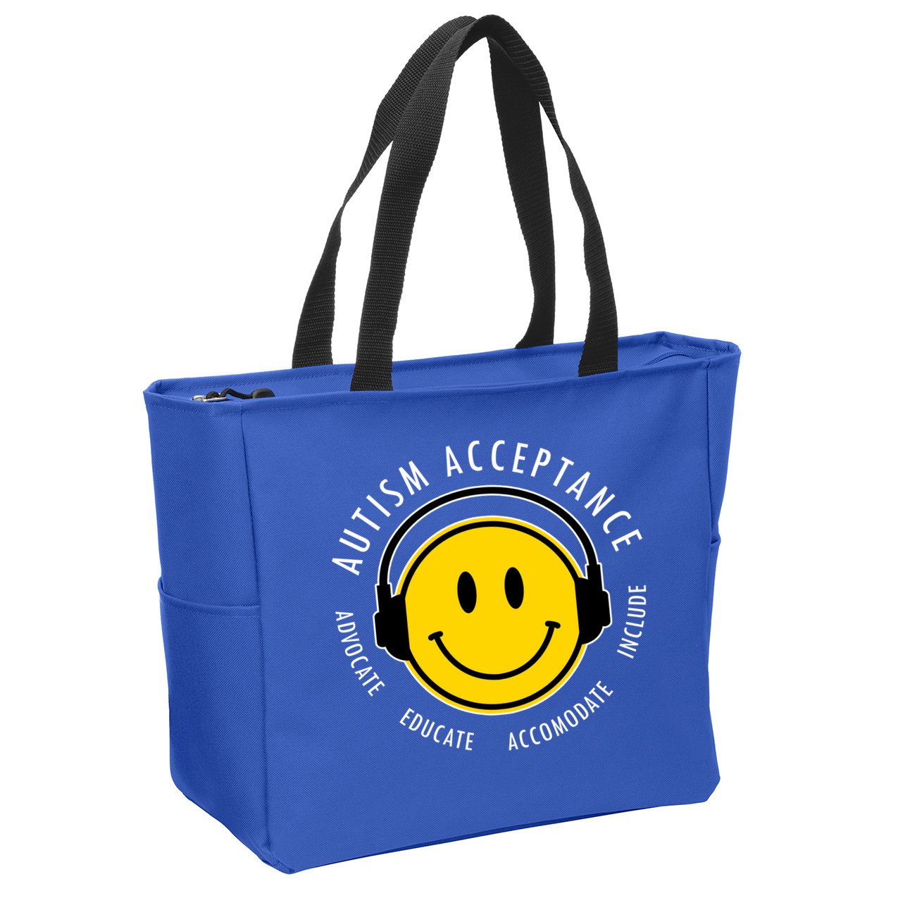 Autism Acceptance Educate Smiley Headphone Zip Tote Bag