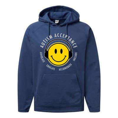 Autism Acceptance Educate Smiley Headphone Performance Fleece Hoodie