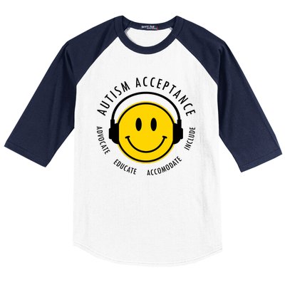 Autism Acceptance Educate Smiley Headphone Baseball Sleeve Shirt