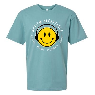 Autism Acceptance Educate Smiley Headphone Sueded Cloud Jersey T-Shirt