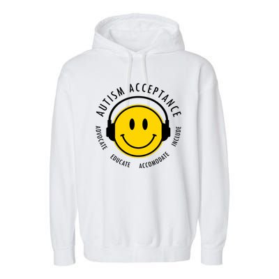 Autism Acceptance Educate Smiley Headphone Garment-Dyed Fleece Hoodie