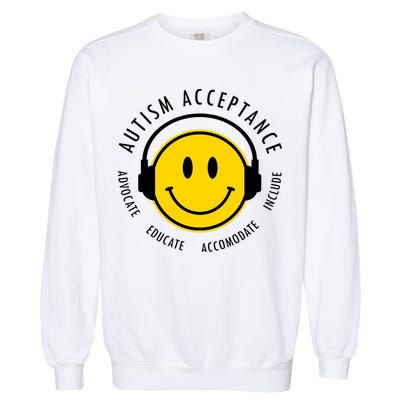 Autism Acceptance Educate Smiley Headphone Garment-Dyed Sweatshirt