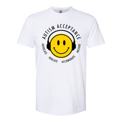 Autism Acceptance Educate Smiley Headphone Softstyle CVC T-Shirt