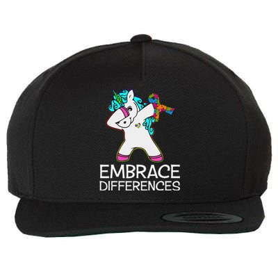 Autism Awarenesss Embrace Differences Unicorn Wool Snapback Cap