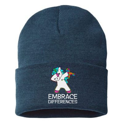 Autism Awarenesss Embrace Differences Unicorn Sustainable Knit Beanie