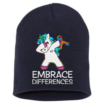 Autism Awarenesss Embrace Differences Unicorn Short Acrylic Beanie