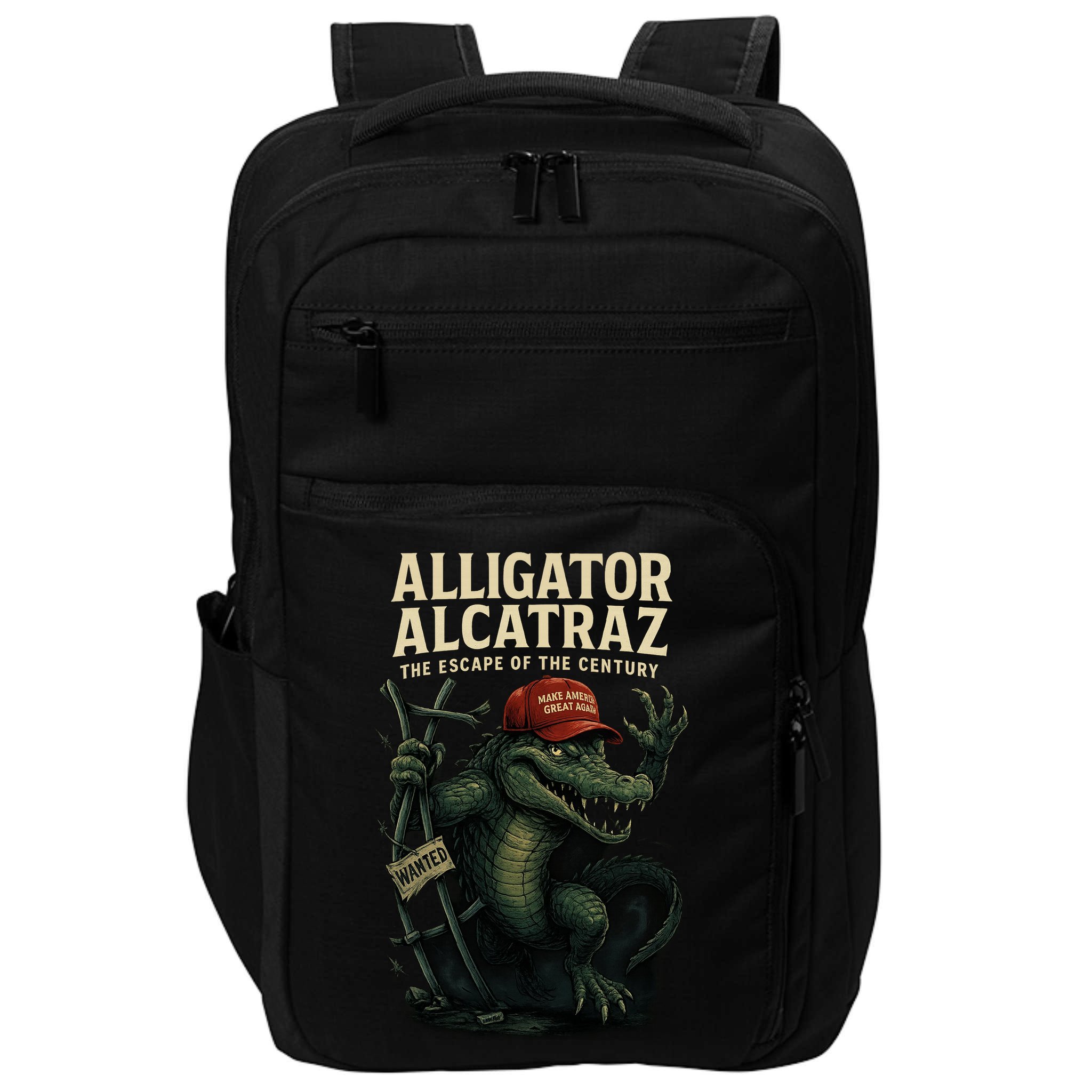 Alligator Alcatraz Escape Warning MAGA Impact Tech Backpack