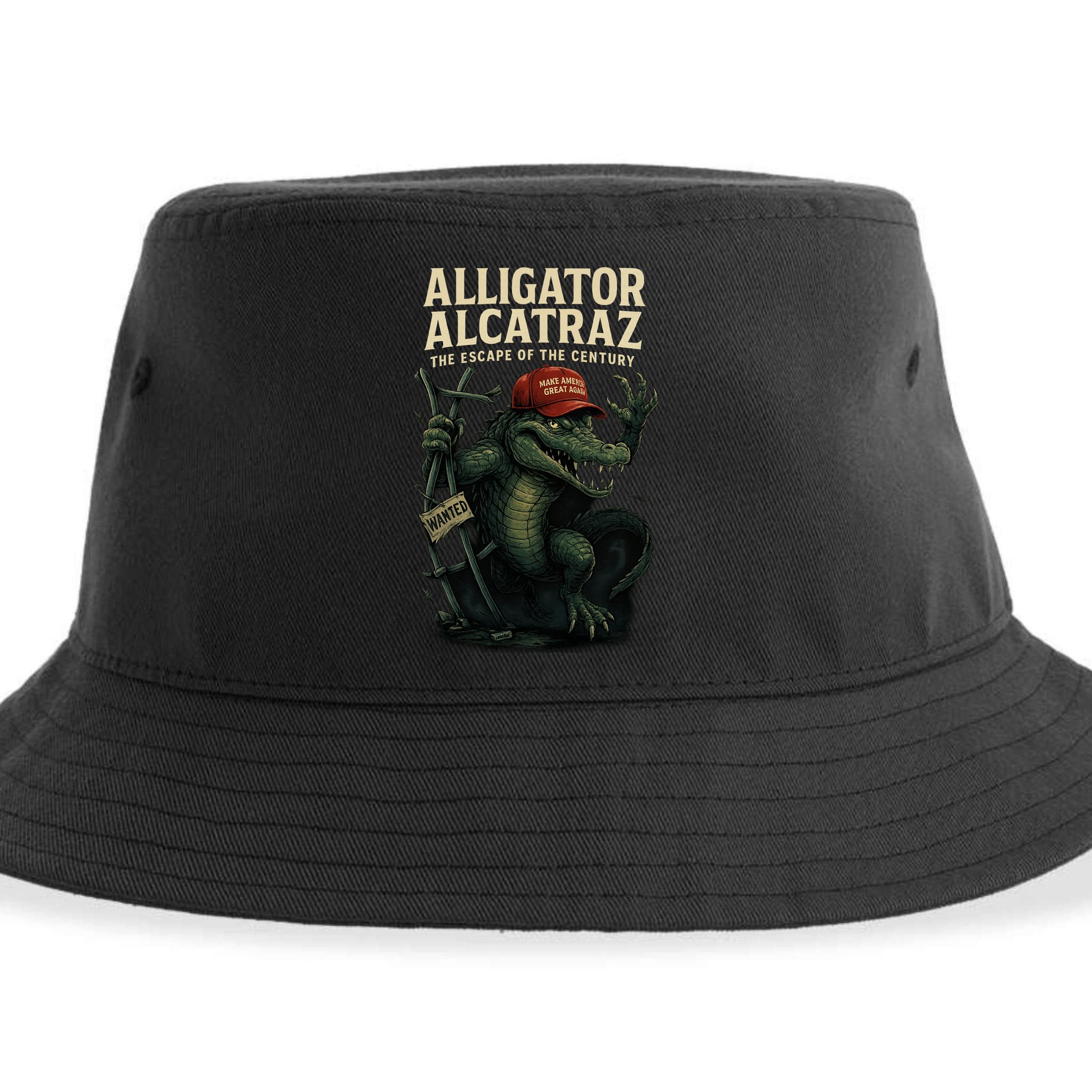Alligator Alcatraz Escape Warning MAGA Sustainable Bucket Hat