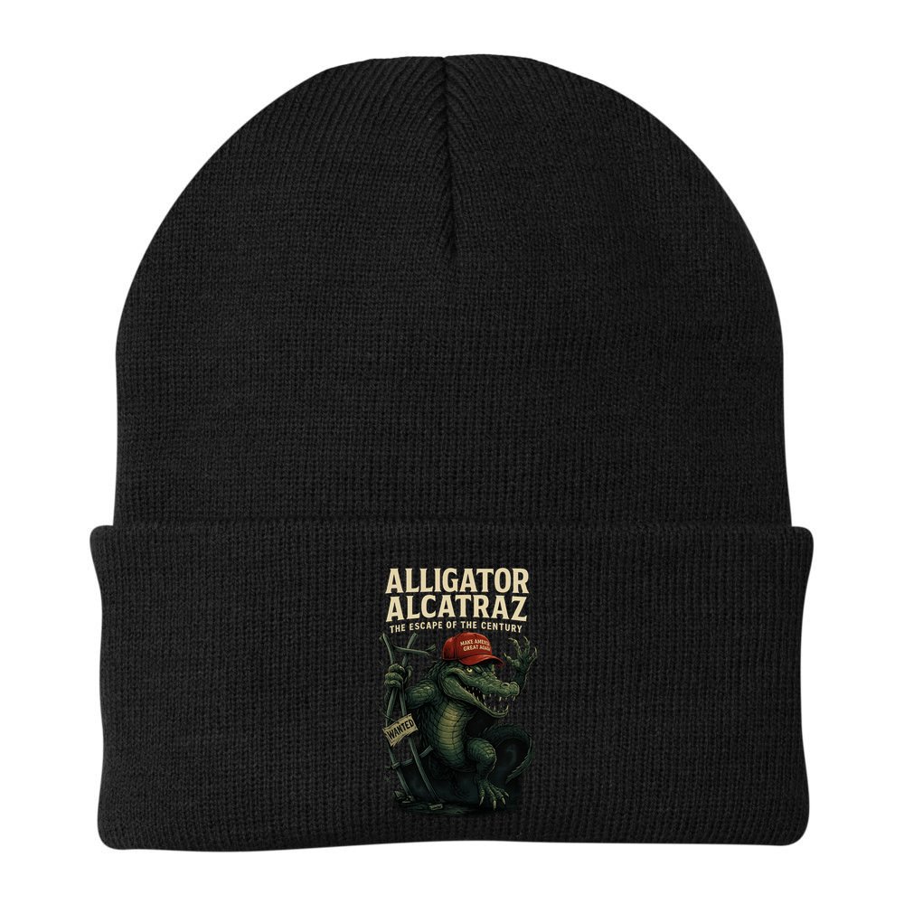 Alligator Alcatraz Escape Warning MAGA Beanie