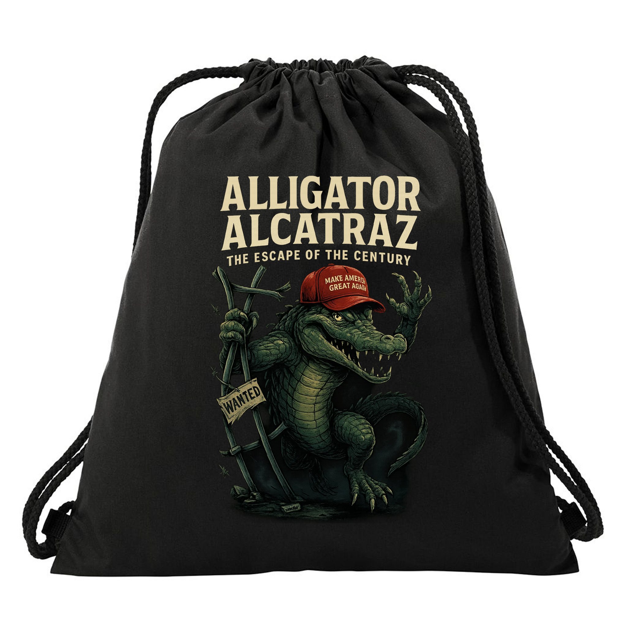 Alligator Alcatraz Escape Warning MAGA Drawstring Bag