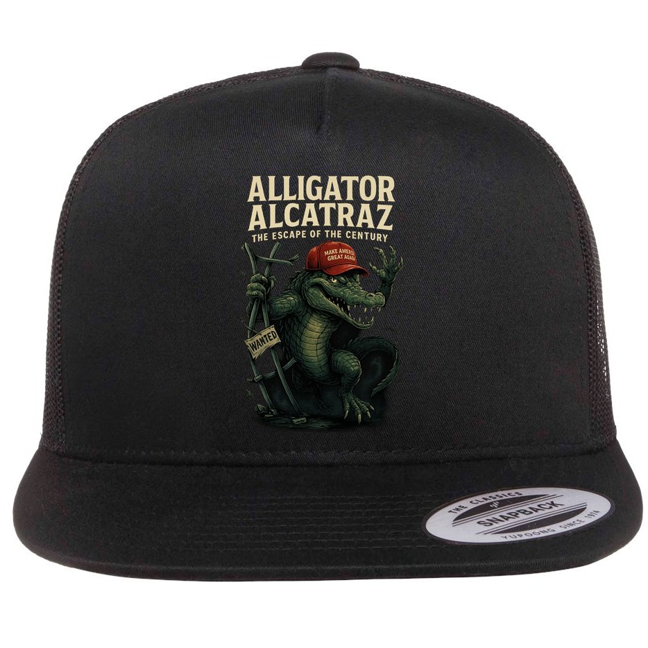 Alligator Alcatraz Escape Warning MAGA Flat Bill Trucker Hat