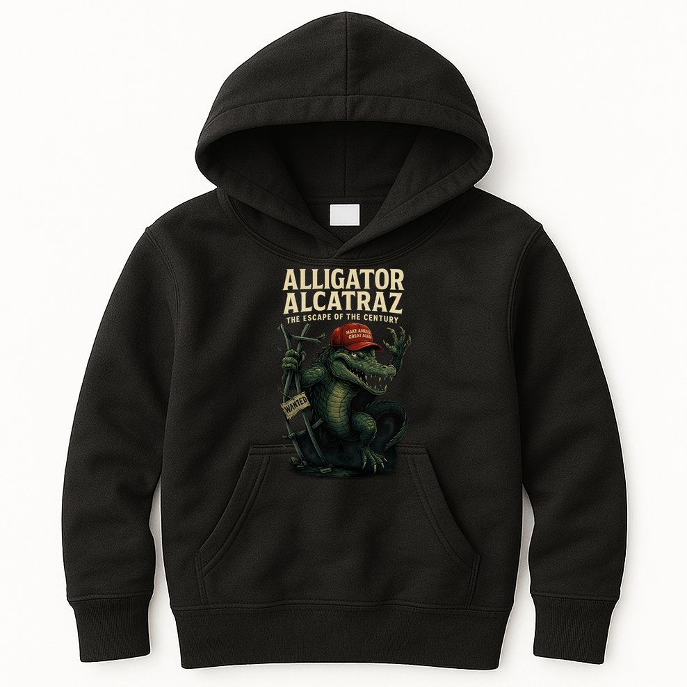 Alligator Alcatraz Escape Warning MAGA Kids Hoodie