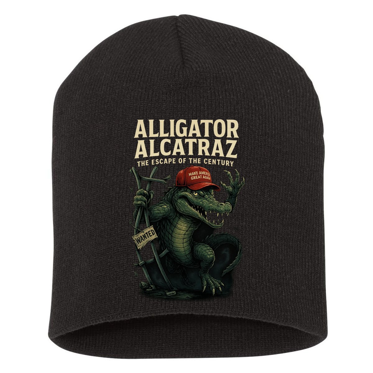 Alligator Alcatraz Escape Warning MAGA Short Acrylic Beanie