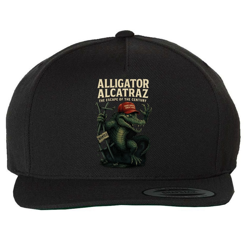 Alligator Alcatraz Escape Warning MAGA Wool Snapback Cap