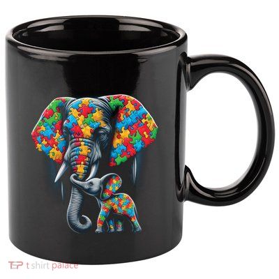 Autism Awareness Elephant Puzzles Autism Mom Support Gift 11oz C Handle Ceramic Mug