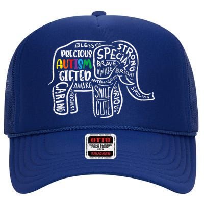 Autism Awareness Elephant Acceptance Autistic High Crown Mesh Back Trucker Hat