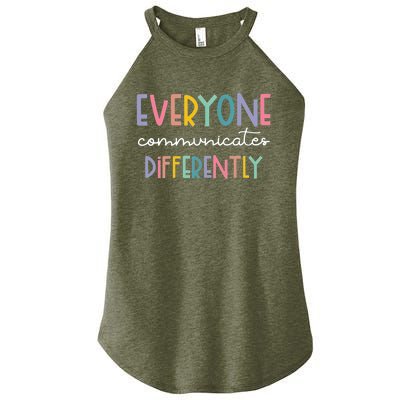 Autism Awareness Everyone Communicates Differently Women’s Perfect Tri Rocker Tank