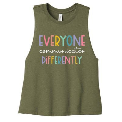 Autism Awareness Everyone Communicates Differently Women's Racerback Cropped Tank