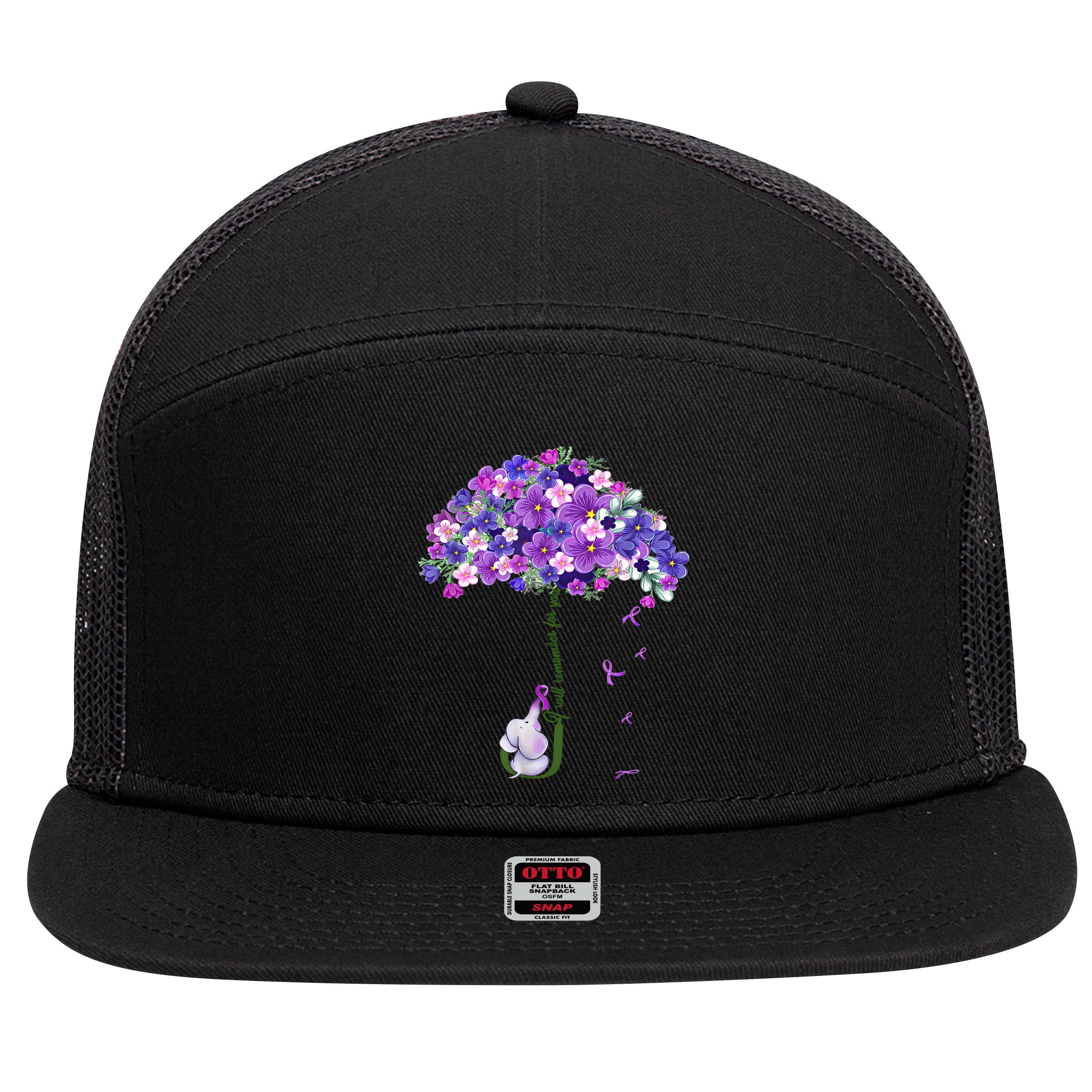 Alzheimer Awareness Elephant I Will Remember For You Supporter Alzheimer 7 Panel Mesh Trucker Snapback Hat