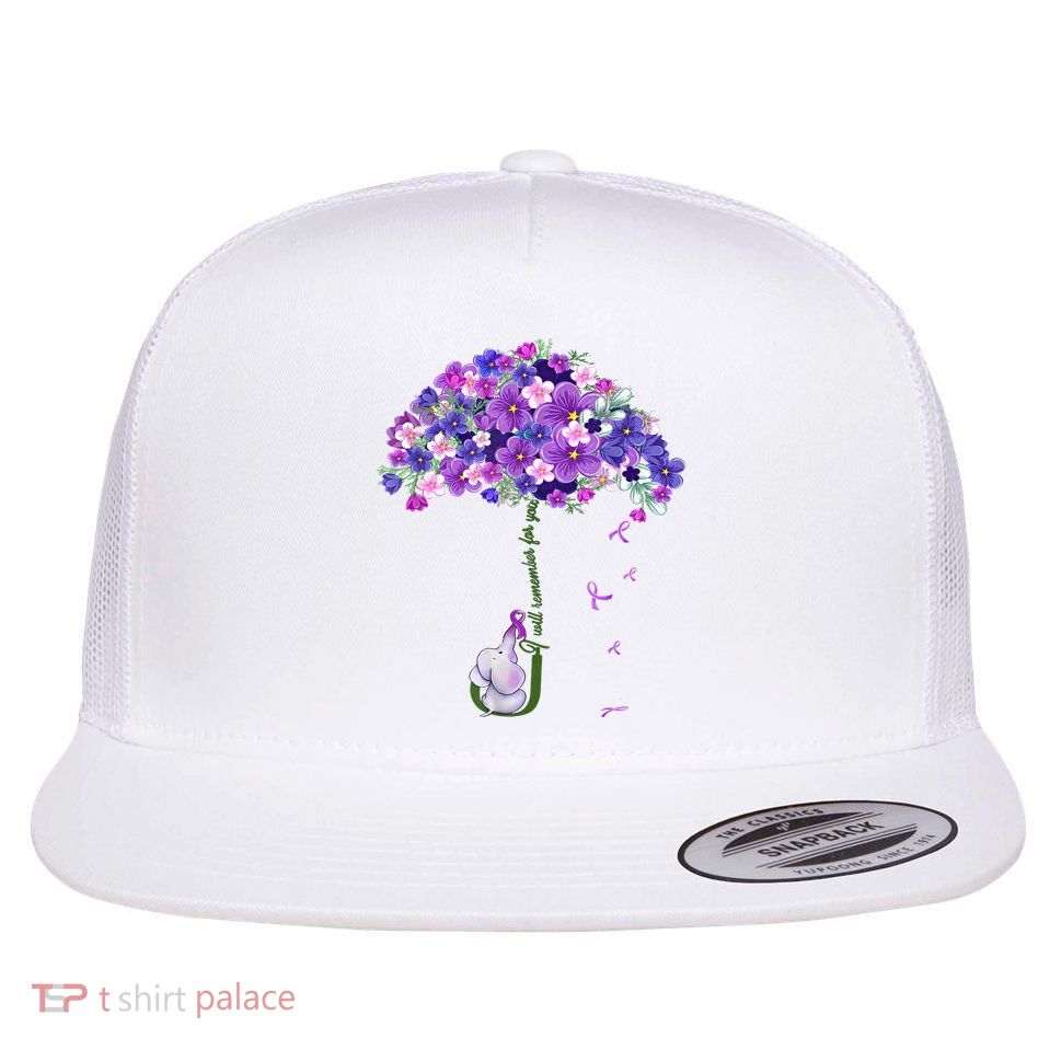 Alzheimer Awareness Elephant I Will Remember For You Supporter Alzheimer Flatbill Hat
