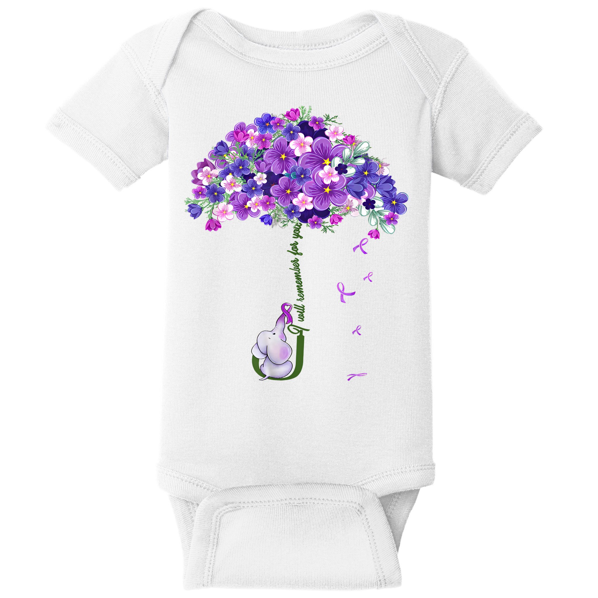 Alzheimer Awareness Elephant I Will Remember For You Supporter Alzheimer Baby Bodysuit