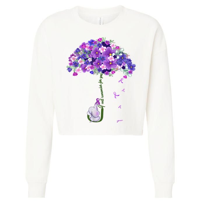 Alzheimer Awareness Elephant I Will Remember For You Supporter Alzheimer Cropped Pullover Crew