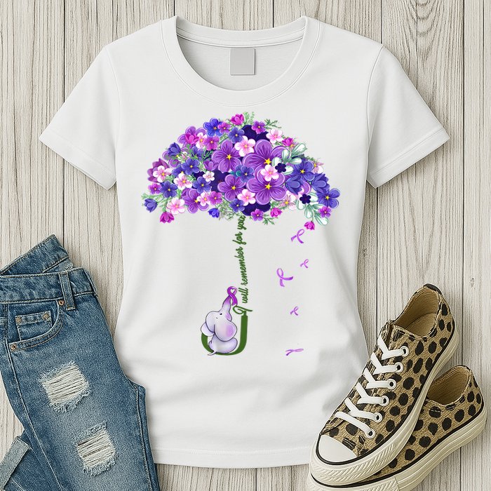 Alzheimer Awareness Elephant I Will Remember For You Supporter Alzheimer Womens T-Shirt