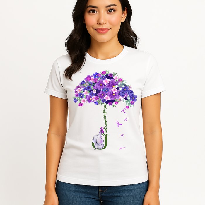 Alzheimer Awareness Elephant I Will Remember For You Supporter Alzheimer Womens T-Shirt