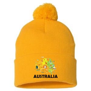 Australia Australian Elements Fun Map Ocenia Pom Pom 12in Knit Beanie