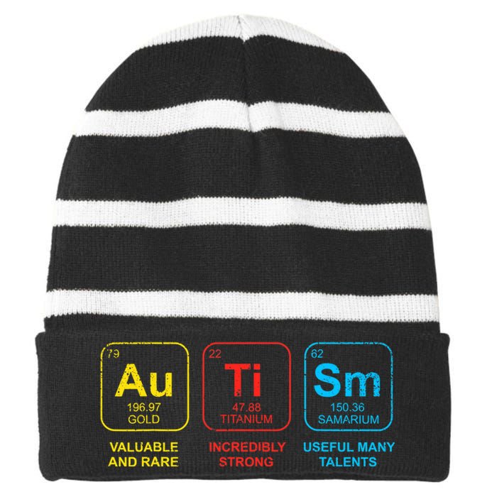 Autism Awareness Elements Periodic Table ASD Striped Beanie with Solid Band