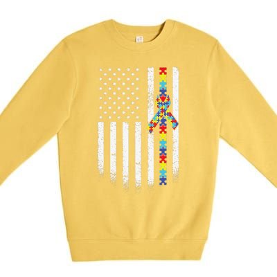 Autism American Flag Puzzle Autism Awareness Gift Premium Crewneck Sweatshirt