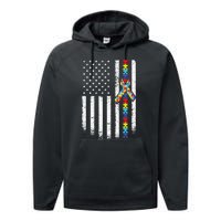 Autism American Flag Puzzle Autism Awareness Gift Performance Fleece Hoodie