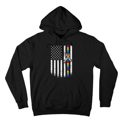 Autism American Flag Puzzle Autism Awareness Gift Hoodie