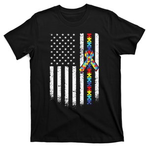 Autism American Flag Puzzle Autism Awareness Gift T-Shirt