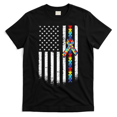 Autism American Flag Puzzle Autism Awareness Gift T-Shirt